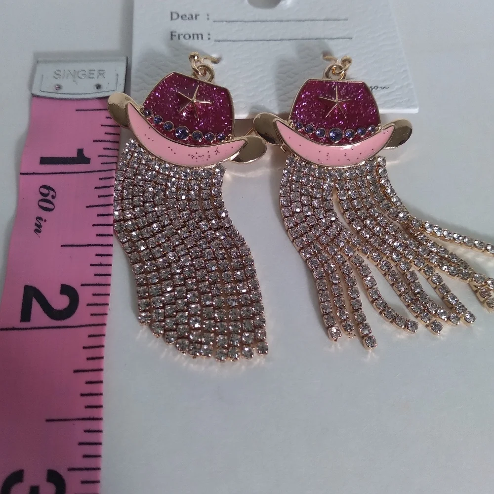 Pink and Gold Cowgirl Hat Earrings - Picture 5 of 5